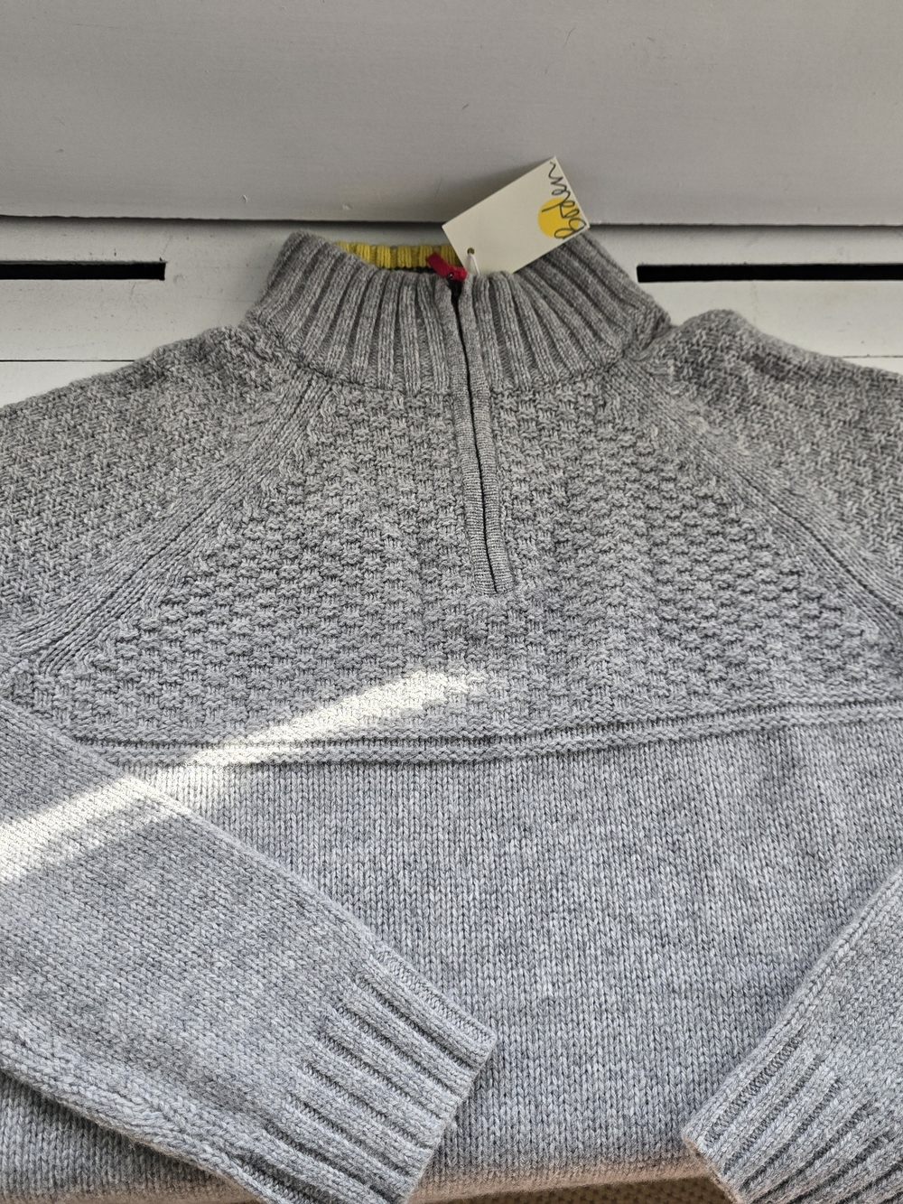 Boden Light Gray Half-Zip Textured Knit Pullover